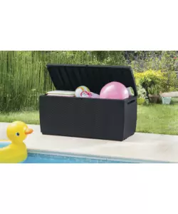Baule da esterno con ruote keter "capri" in resina marrone effetto rattan 305 lt 123x53,5x57 cm